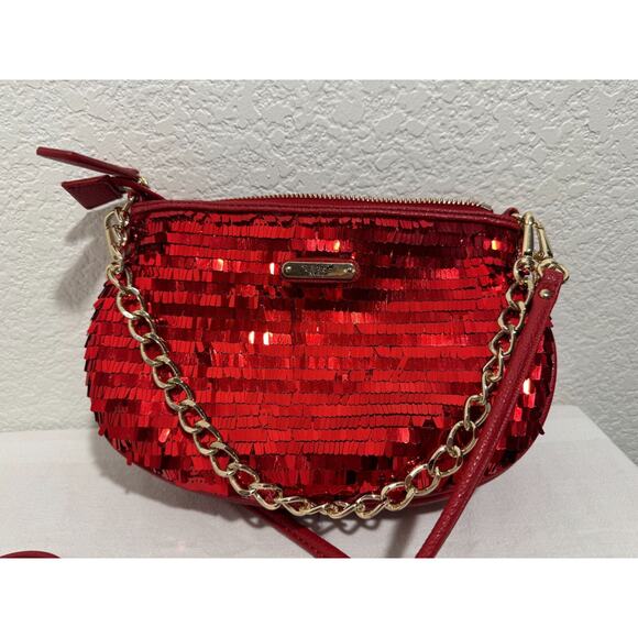 Sharif Red Purse Handbag Sequins Rose Top Chain Handle Cross Body Shoulder Strap - Picture 8 of 14